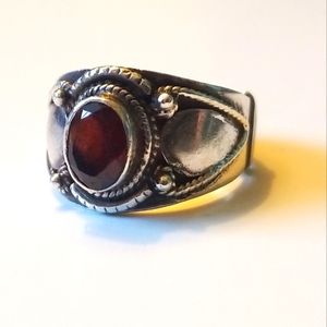 Handmade Sterling Silver Garnett Ring size 7